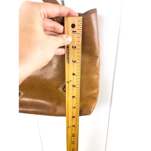 Rolf’s Tan Leather Crossbody Bag With Diamond Bead Design Boho Vintage - Picture 9 of 16